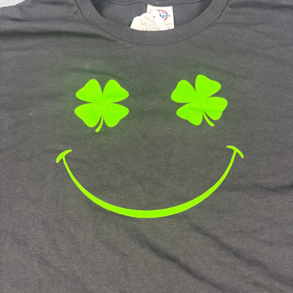 Vintage Delta Pro Weight Clover Smiley Face T-Shirt Black Neon Green L/XL NWT